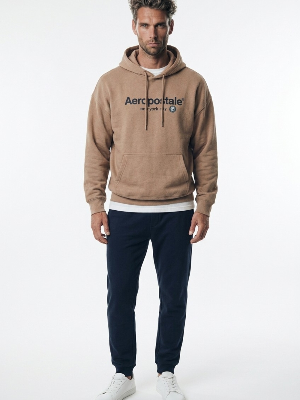 Aeropostale Men's XL Tan Logo Pullover Hoodie Sweatshirt NWT